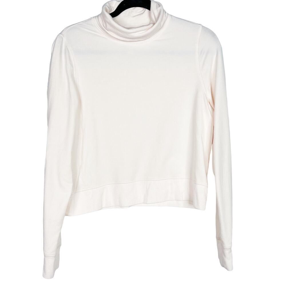 Athleta Small S Light Pink Nirvana Cropped Funnel Neck Sweatshirt Top Tencel